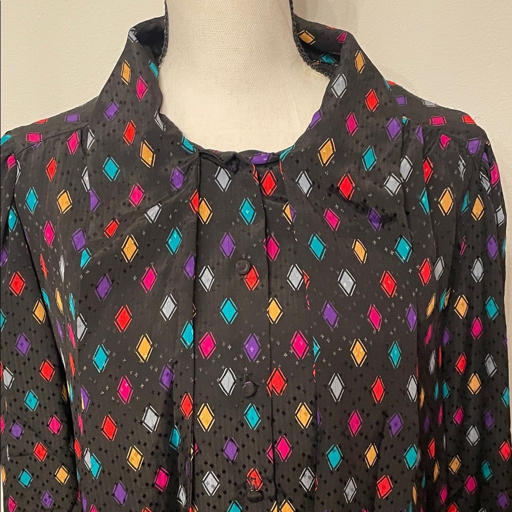 Vintage Multicolor Diamond Pattern Button Down Shirt - Picture 3 of 10